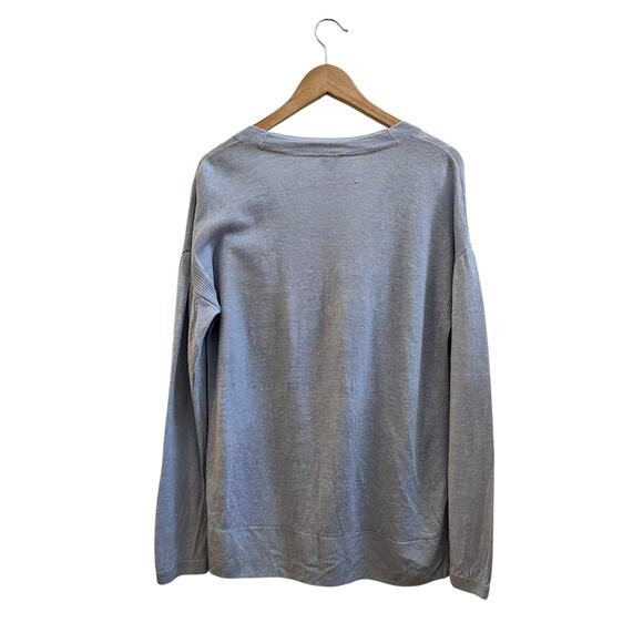 Talbots Powder Blue Linen Side Slits Cardigan Size Medium Lightweight - Picture 4 of 14